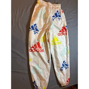 Adidas Logo Print Jogger Pants Womens XS Multicolor Track Athleisure Drawstring